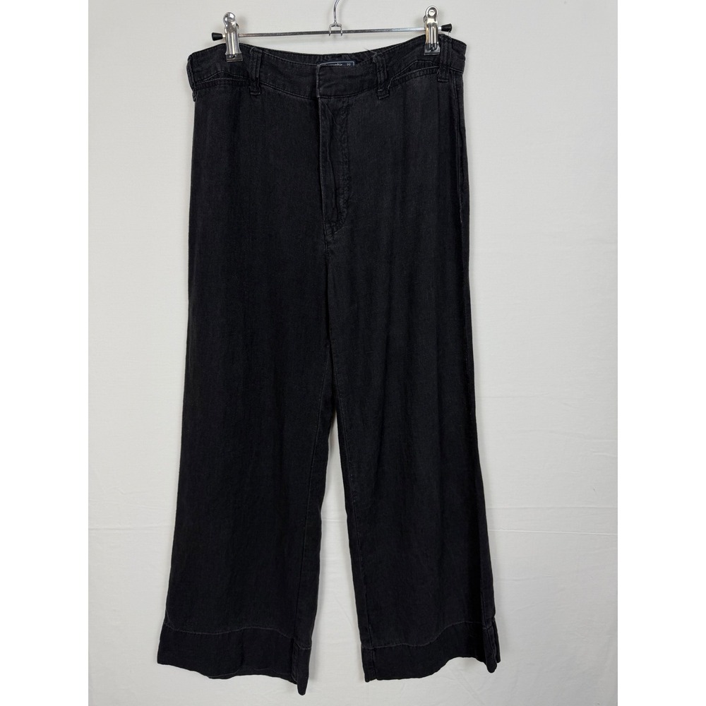 Abercrombie Women Linen Blend Wide Leg Crop Pants 27 4R Black Annie High Rise